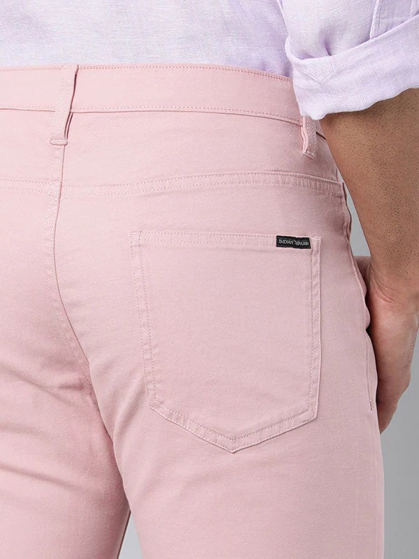 Indian Terrain Men's Slim Fit Solid Pink Trousers
